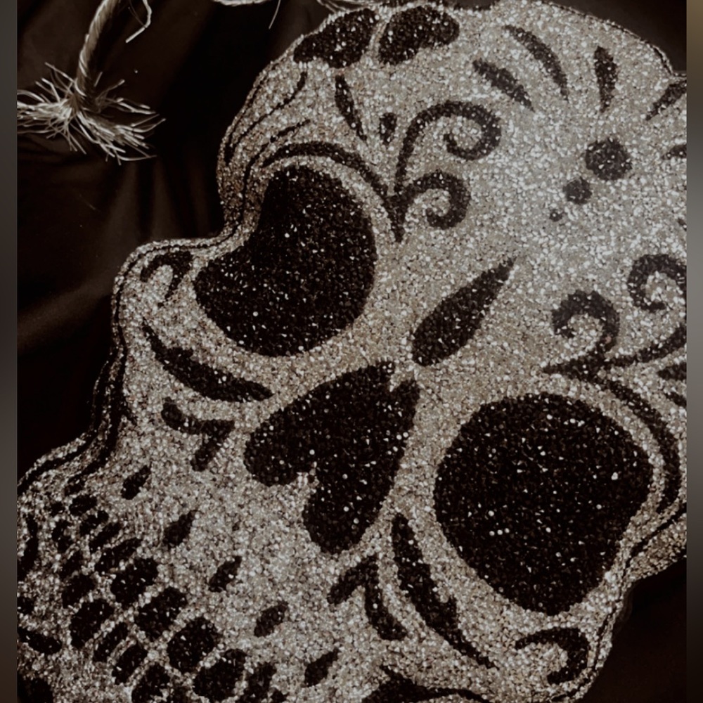 Sparkly Sugar Skull Rhinestone Sequin Pillow Halloween Pillows NWT Skeleton